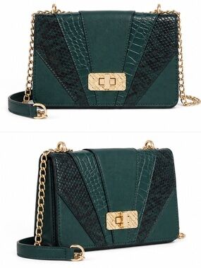 Aldo Deep Green Crossbody Bag with Gold Chain